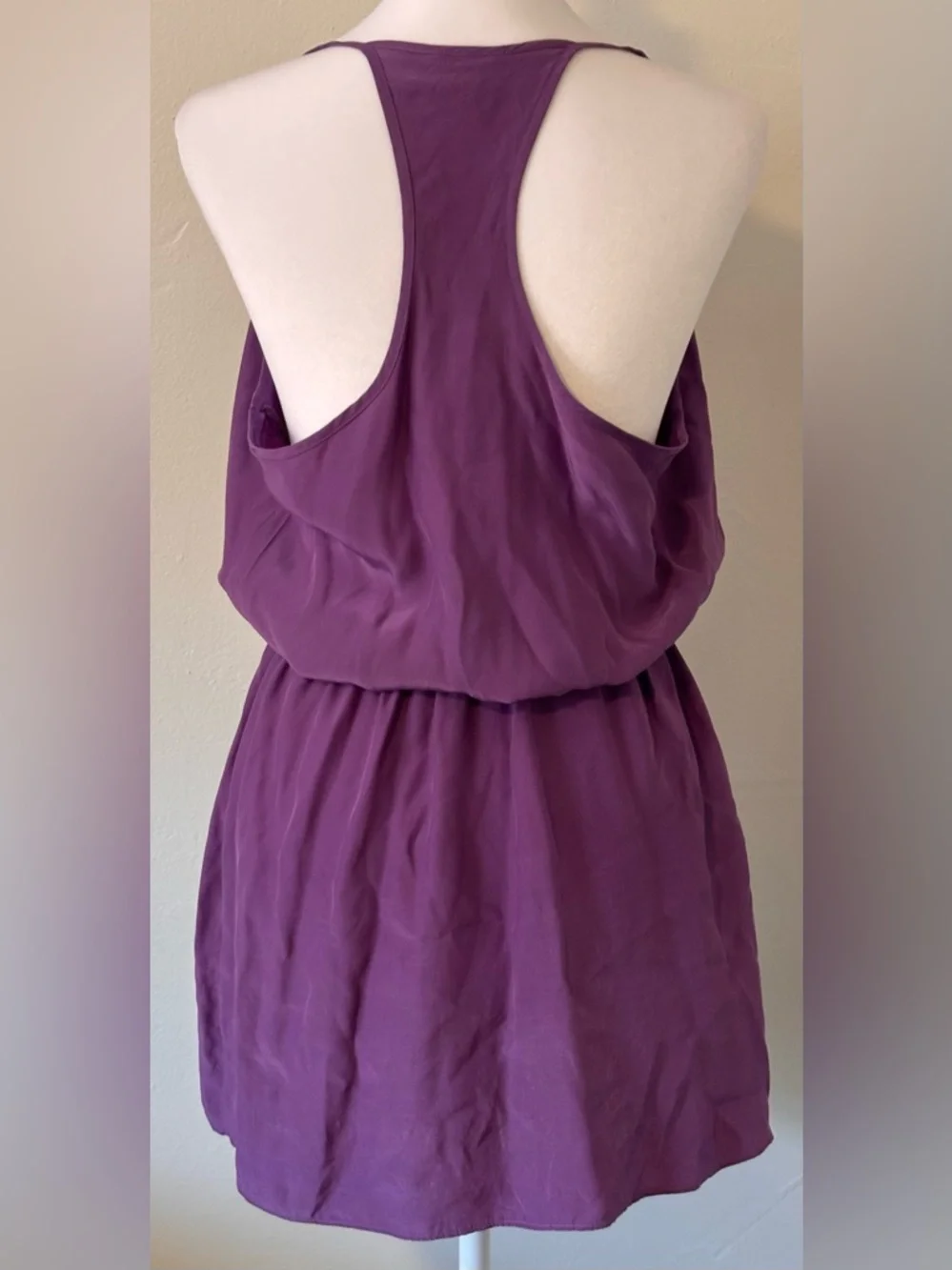 🌸 Parker 100% Silk Elastic Smoked Waist Purple Dress Size Medium